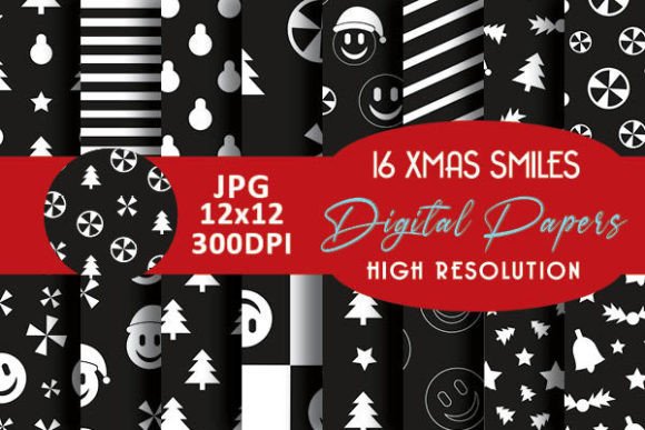 Black White Smile Face Christmas Pattern: A Practical Digital Paper Resource for Creative Professionals