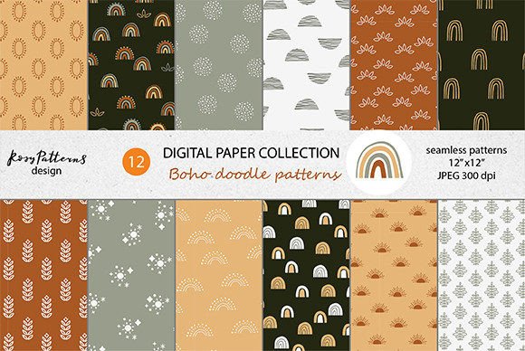 Boho Doodle Digital Paper Set: Seamless Creativity for Modern Makers and Brands