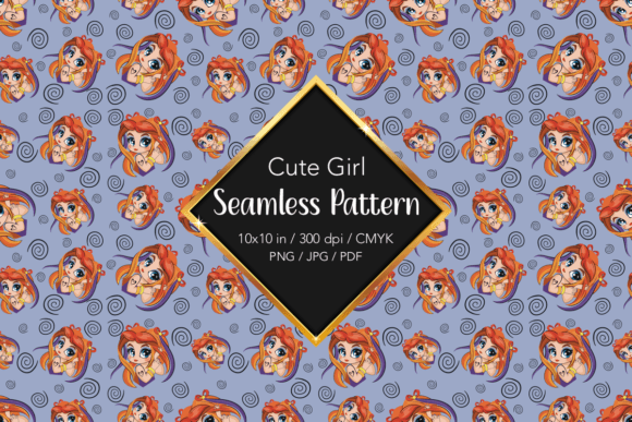 Cute Girl Seamless Pattern Digital Paper