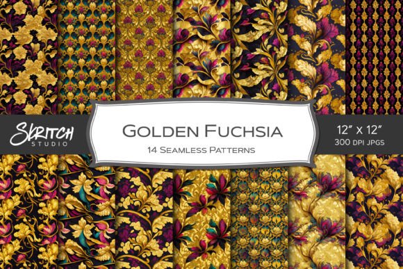 Golden Fushcia Seamless Pattern Set