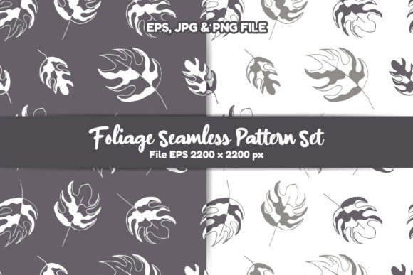 Monochrome Foliage Seamless Pattern Set