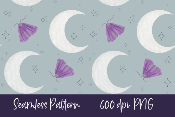 Moth and Moon Seamless Pattern
