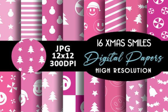 Pink Smile Face Christmas Digital Papers