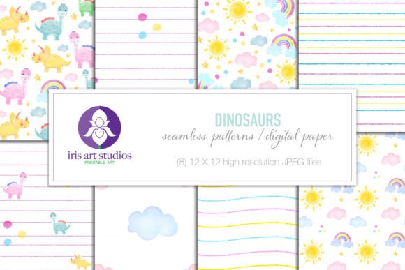 Watercolor Dinosaur Pattern, Seamless