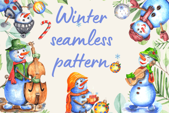 Winter Pattern with Funny Snowmen. JPG